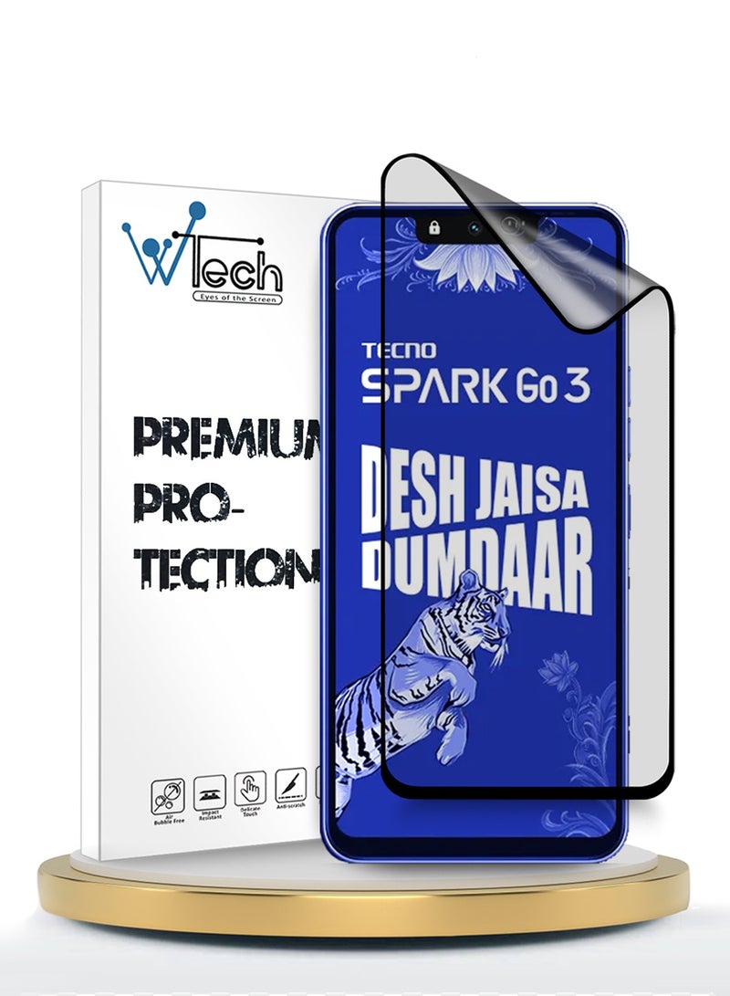 دبليو تيك واقي شاشة مرن مطفي كامل الالتصاق من السيراميك النانو لهاتف Tecno Spark Go 3 4G 2026 بريميوم - شفاف/أسود (MSCNMN) - Image 1